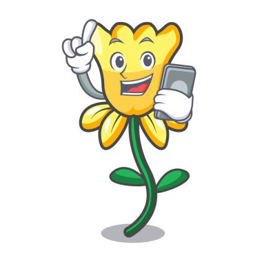 Telefon nergis çiçek karakter karikatür ile