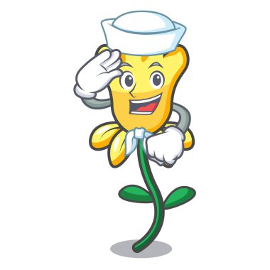 Denizci nergis çiçek karakter karikatür vektör çizim