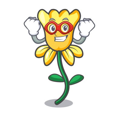 Süper kahraman nergis çiçek karakter karikatür vektör çizim
