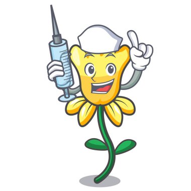 Hemşire nergis çiçek karakter karikatür vektör çizim