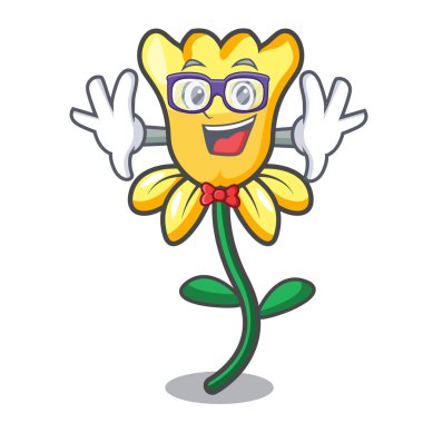 Geek nergis çiçek karakter karikatür vektör çizim