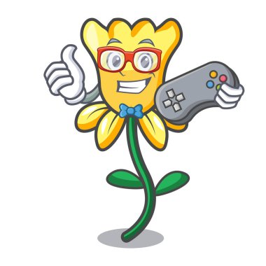 Oyun nergis çiçek maskot karikatür vektör çizim
