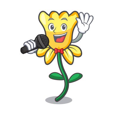 Şarkı nergis çiçek maskot karikatür vektör çizim