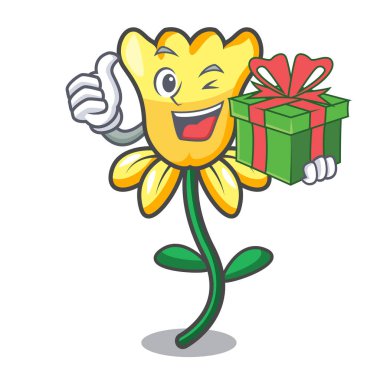 Hediye nergis çiçek maskot karikatür vektör çizim ile