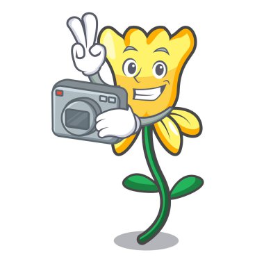 Fotoğrafçı nergis çiçek maskot karikatür vektör çizim
