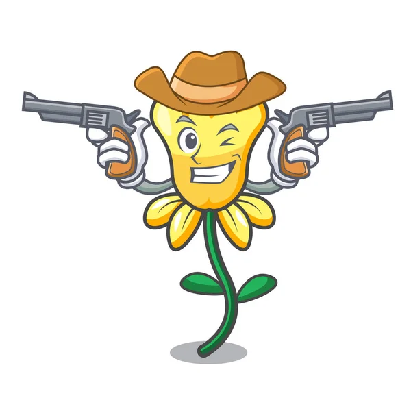 Cowboy narciso flor personagem desenhos animados — Vetor de Stock