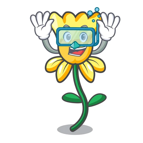 Buceo Narciso Flor Personaje Dibujo Animado Vector Ilustración — Vector de stock