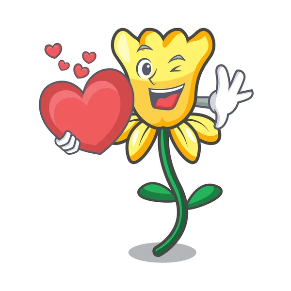 Con Cuore Narciso Fiore Mascotte Cartone Animato Vettoriale Illustrazione — Vettoriale Stock