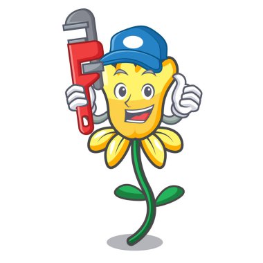 Tesisatçı nergis çiçek maskot karikatür vektör çizim