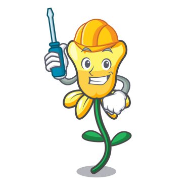 Otomotiv nergis çiçek maskot karikatür vektör çizim