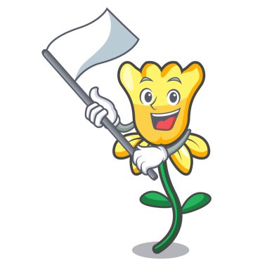 Bayrak nergis çiçek maskot karikatür vektör çizim ile