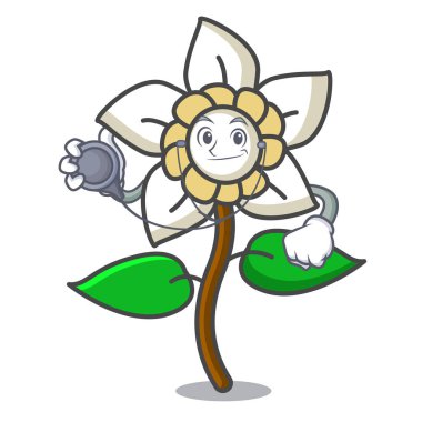 Doktor Yasemin çiçeği karakter karikatür vektör çizim