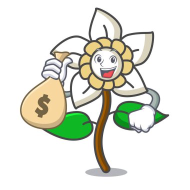 Para çantası Yasemin çiçeği karakter karikatür vektör çizim ile