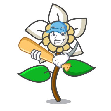 İskambil beyzbol Yasemin çiçeği karakter karikatür vektör çizim