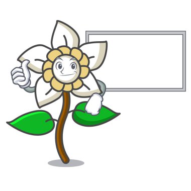 Başparmak yukarıya kurulu Yasemin çiçeği karakter karikatür vektör çizim ile