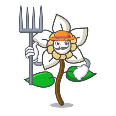 Çiftçi Yasemin çiçeği karakter karikatür vektör çizim