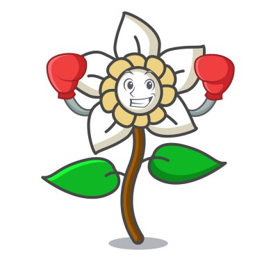 Boks Yasemin çiçeği karakter karikatür vektör çizim