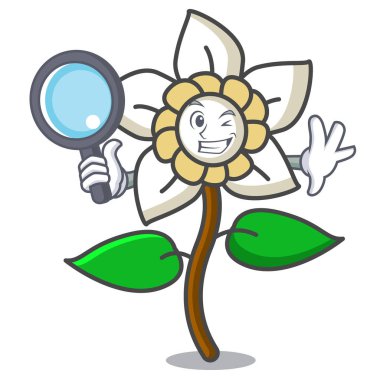 Dedektif Yasemin çiçeği karakter karikatür vektör çizim