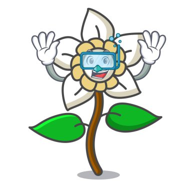 Yasemin çiçeği karakter karikatür vektör çizim dalış