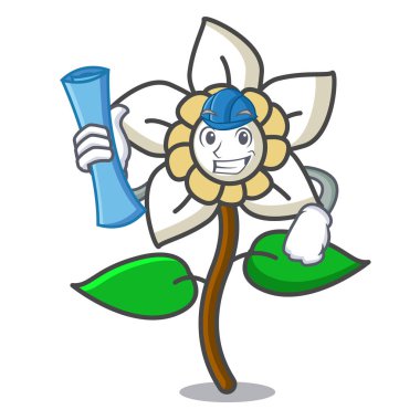 Mimar Yasemin çiçeği karakter karikatür vektör çizim