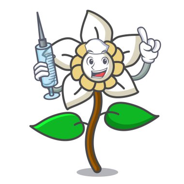 Hemşire Yasemin çiçeği karakter karikatür vektör çizim