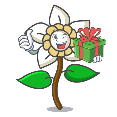 Hediye Yasemin çiçeği maskot karikatür vektör çizim ile
