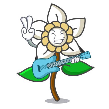 Gitar Yasemin çiçeği maskot karikatür vektör çizim ile