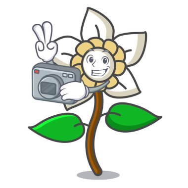 Fotoğrafçı Yasemin çiçeği maskot karikatür vektör çizim