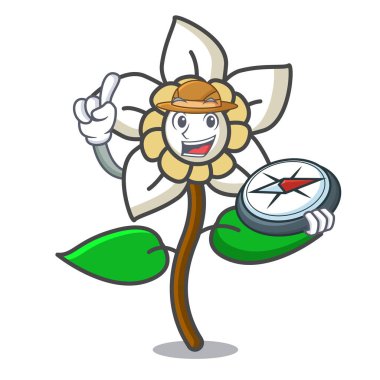 Explorer Yasemin çiçeği maskot karikatür vektör çizim