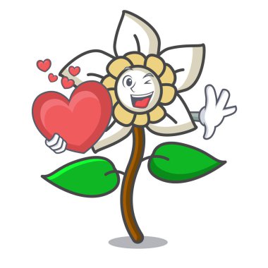 Kalp Yasemin çiçeği maskot karikatür vektör çizim ile