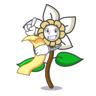 Menü Yasemin çiçeği maskot karikatür vektör çizim ile