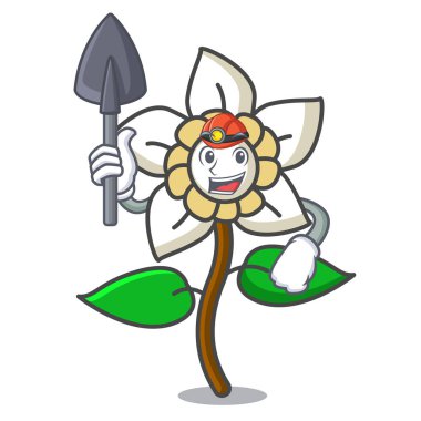 Madenci Yasemin çiçeği maskot karikatür vektör çizim
