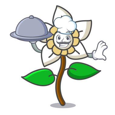 Şef gıda Yasemin çiçeği maskot karikatür vektör çizim ile