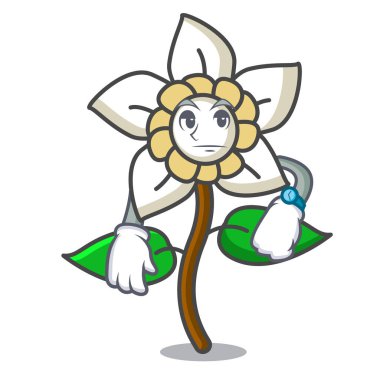 Yasemin çiçeği maskot karikatür vektör çizim bekliyor