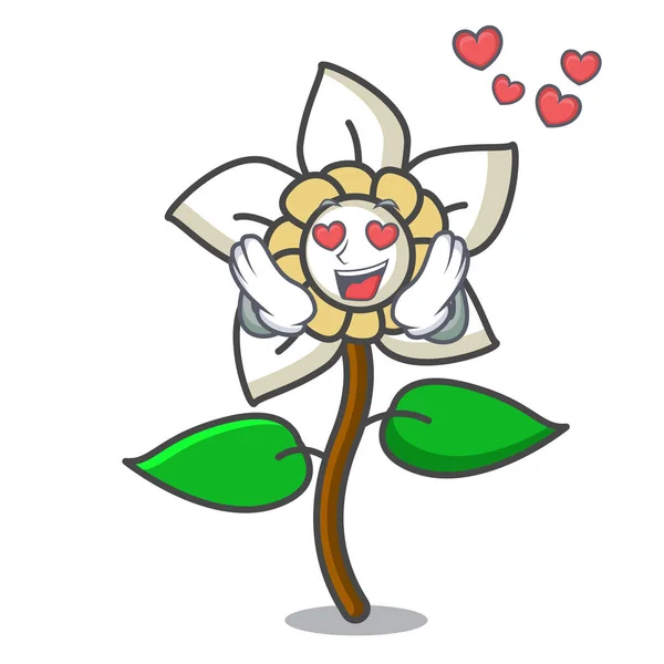 Liefde Jasmijn Bloem Mascotte Cartoon Vectorillustratie — Stockvector