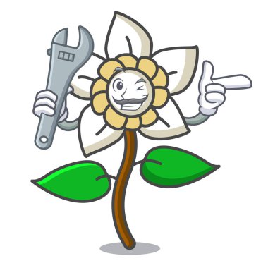 Mekanik Yasemin çiçeği maskot karikatür vektör çizim