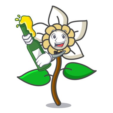 Bira Yasemin çiçeği maskot karikatür vektör çizim ile