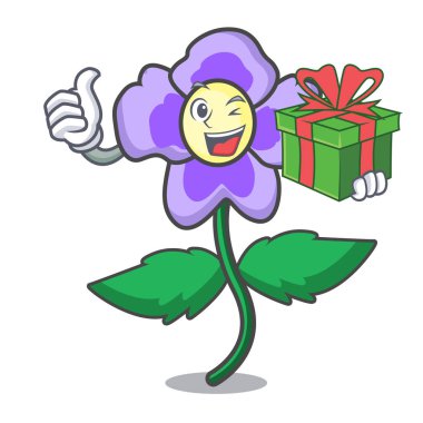 Hediye homo çiçek maskot karikatür vektör çizim ile