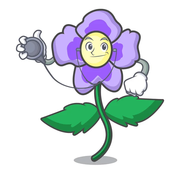 Arzt Stiefmütterchen Blume Charakter Cartoon Vektor Illustration — Stockvektor