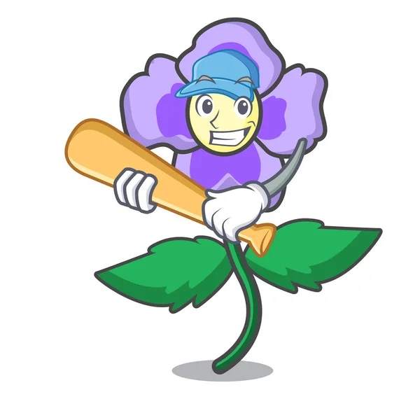 Jouer Baseball Pansy Fleur Personnage Dessin Animé Vecteur Illustration — Image vectorielle