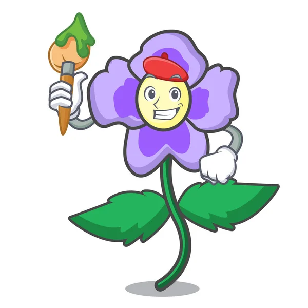 Artiste Pansy Fleur Personnage Dessin Animé Vecteur Illustration — Image vectorielle
