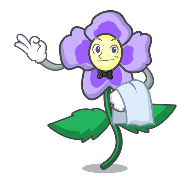 Serveur Pansy Fleur Mascotte Dessin Animé Vecteur Illustration — Image vectorielle