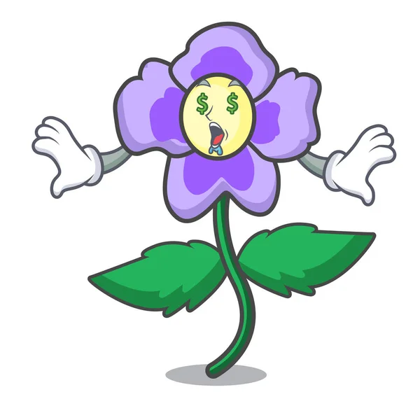 Dinheiro olho pansy flor mascote desenhos animados — Vetor de Stock