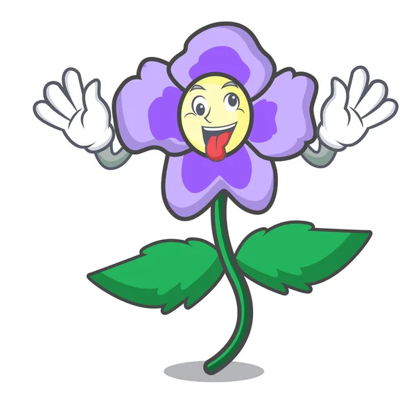 Louco pansy flor mascote desenhos animados — Vetor de Stock