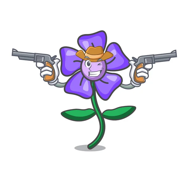 Cowboy Periwinkle Flower Character Cartoon Vector Illustration — Stock Vector