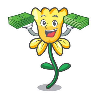 Para çantası nergis çiçek maskot karikatür vektör çizim ile