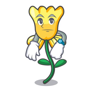 Nergis çiçek maskot karikatür vektör çizim bekliyor