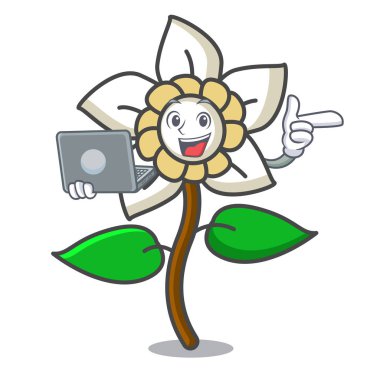 Dizüstü Yasemin çiçeği karakter karikatür vektör çizim ile