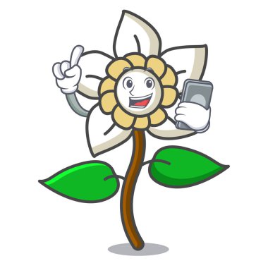 Telefon Yasemin çiçeği karakter karikatür vektör çizim ile