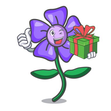 Hediye salyangozu çiçek maskot karikatür ile